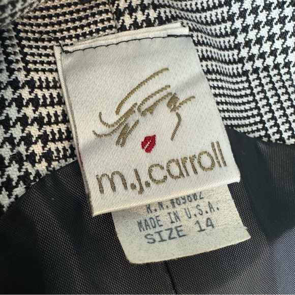 M.J. Carroll Vintage 90s Plaid Micro Houndstooth Gray Overall Jumper Dress Sz 14 - Picture 7 of 8
